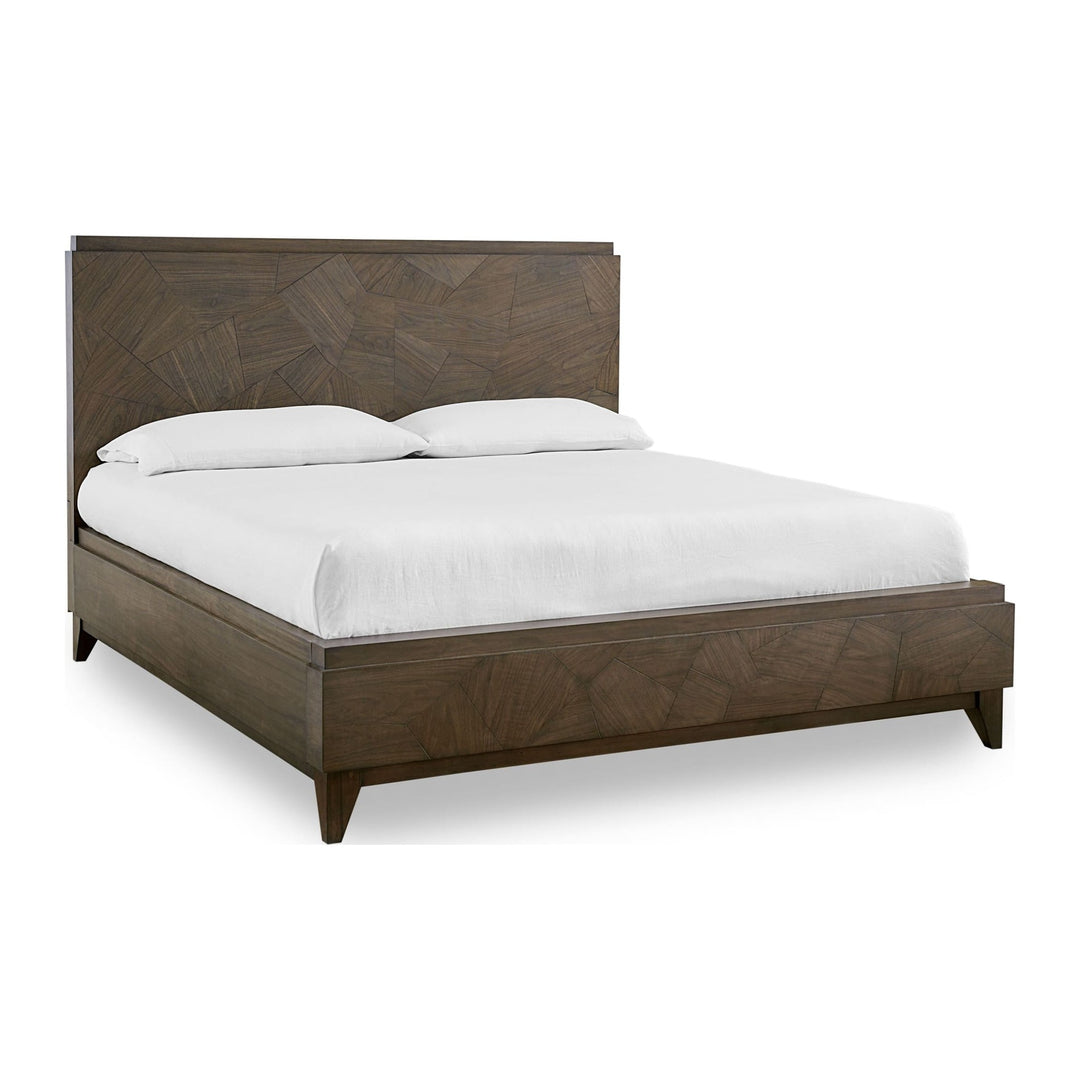 Broderick Wood Panel Bed by Modus in Wild Oats Brown — white background, angled view