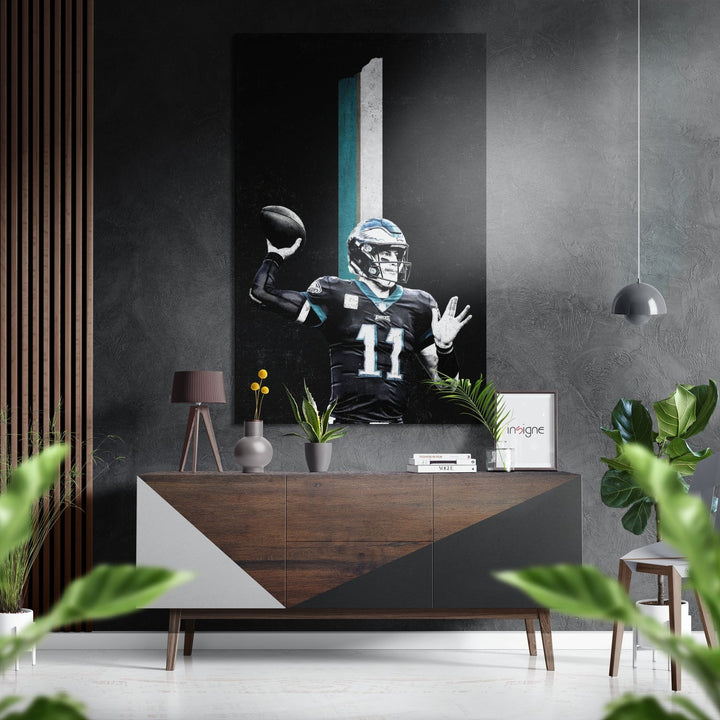 Jalen Hurts Eagles Brushed Aluminium Dibond Wall Art.