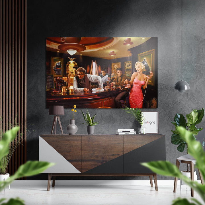 Marilyn, Elvis, Humphrey, James Brushed Aluminium Dibond Wall Art.