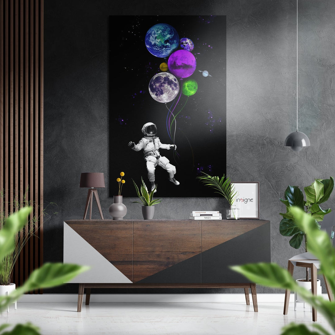 Astronaut's Balloons Brushed Aluminium Dibond Wall Art.