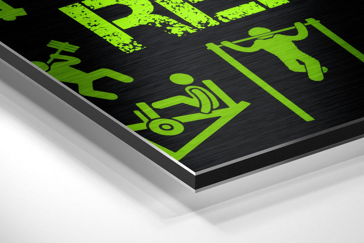 Eat, Lift, Sleep Brushed Aluminium Dibond Wall Art.
