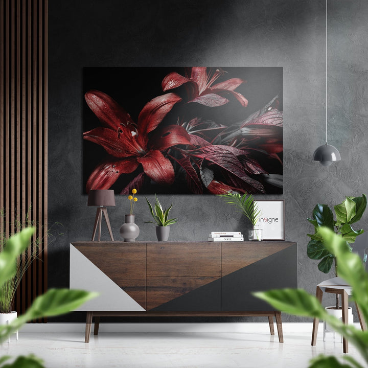 Red Lillium Brushed Aluminium Dibond Wall Art.