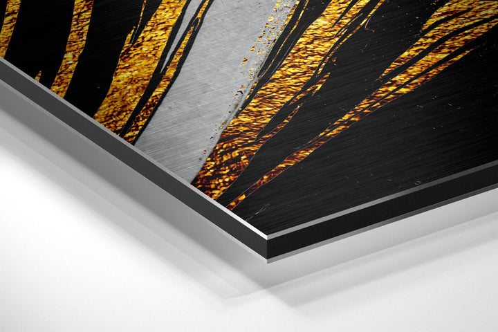 Golden Feather Brushed Aluminium Dibond Wall Art.