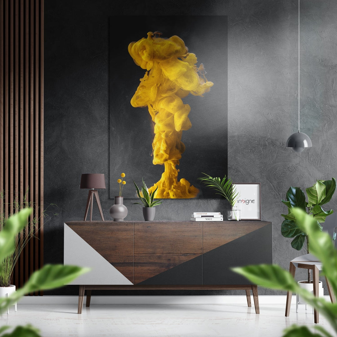 Yellow Smoke Brushed Aluminium Dibond Wall Art.