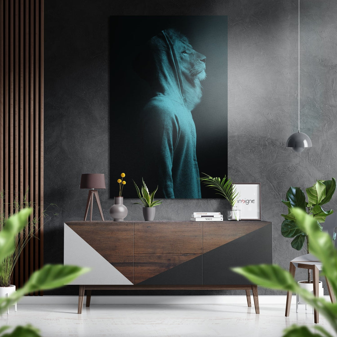 Lion Man Brushed Aluminium Dibond Wall Art.