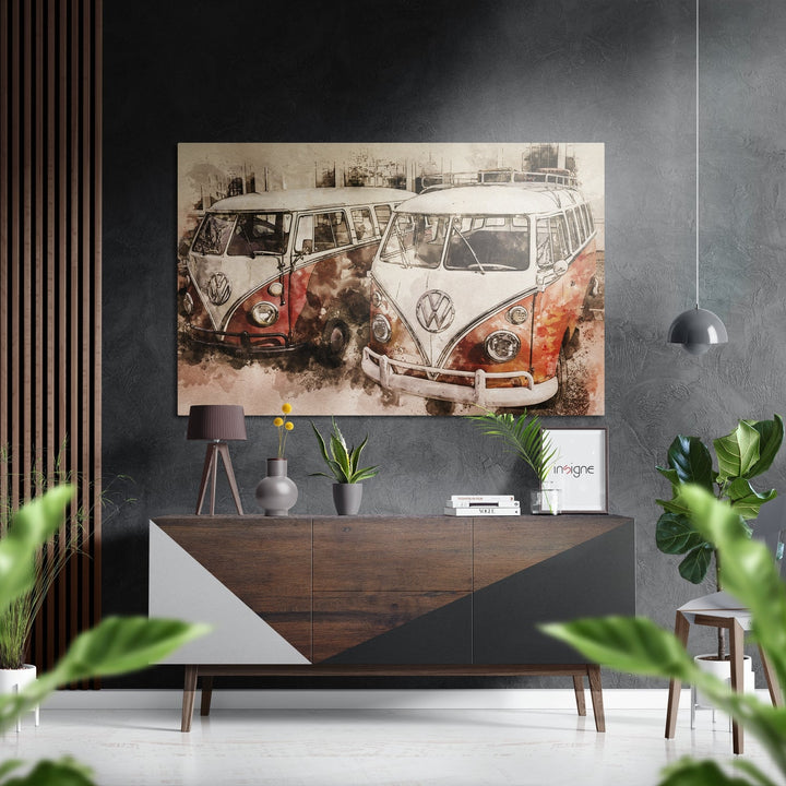 VW Bus Brushed Aluminium Dibond Wall Art.