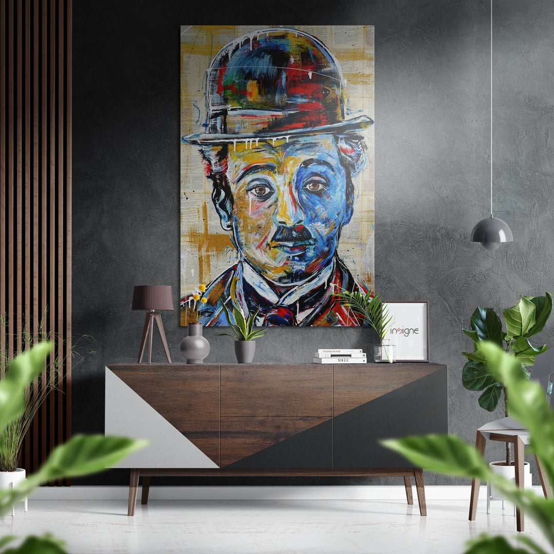 Charlie Chaplin Brushed Aluminium Dibond Wall Art.