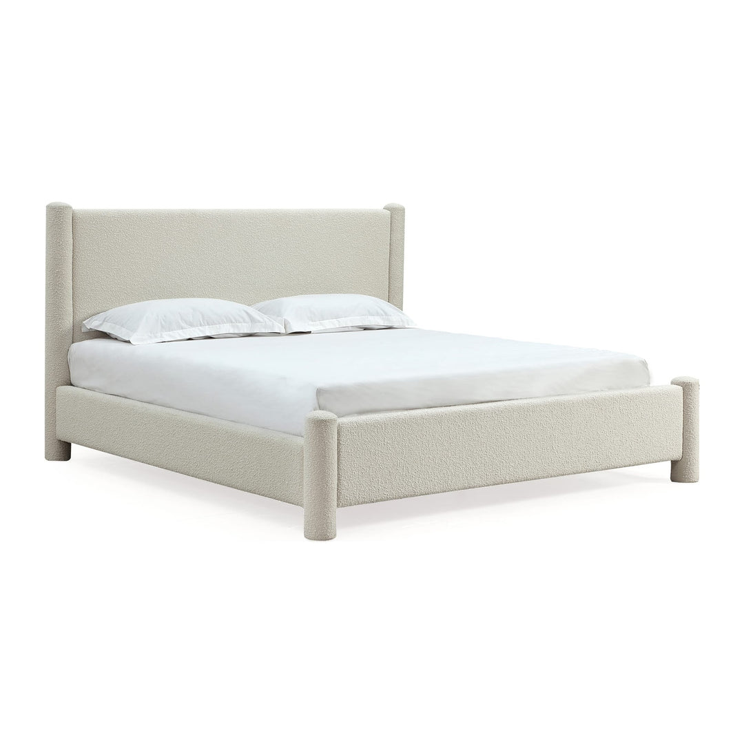Burke Upholstered Platform Bed by Modus in Cottage Cheese Boucle — white background, angled view