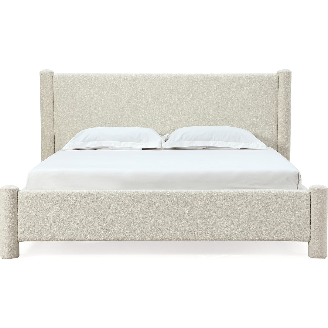 Burke Upholstered Platform Bed in Cottage Cheese Boucle — white background, front view