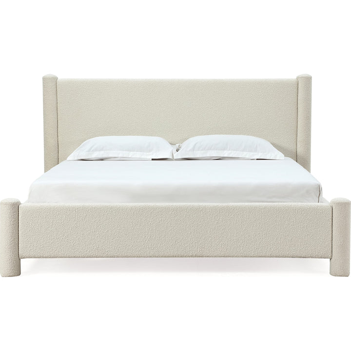 Burke Upholstered Platform Bed in Cottage Cheese Boucle — white background, front view