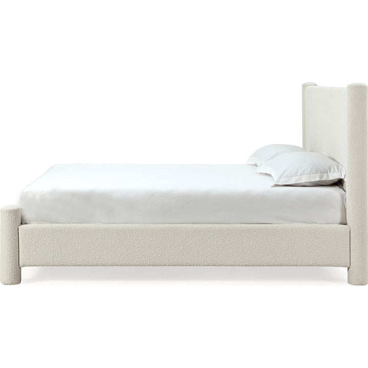 Burke Upholstered Platform Bed in Cottage Cheese Boucle — white background, side profile