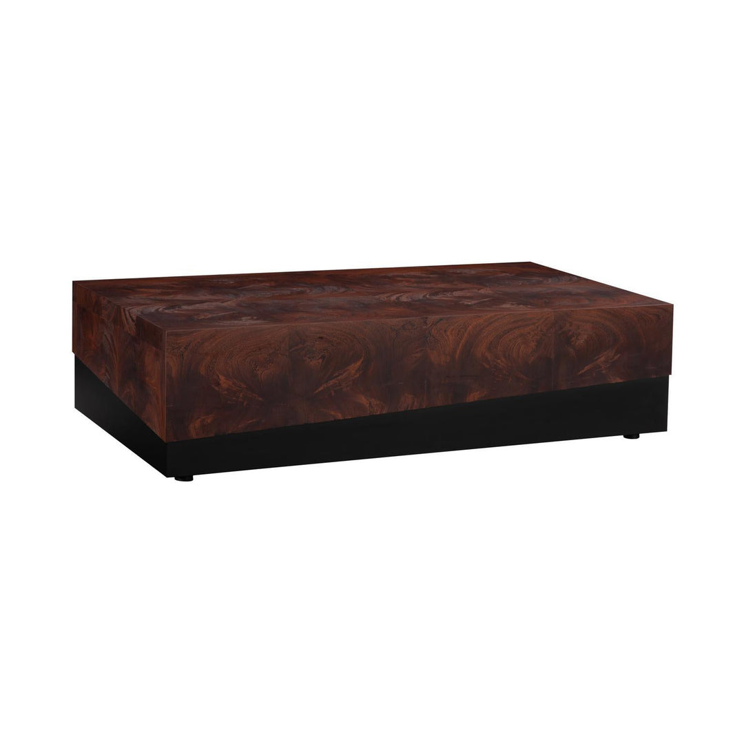 Burl Block Coffee Table, Dark Wood and Black Base by Phillips Collection — centered product view