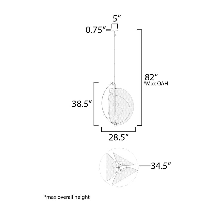Chips 5-Light Vertical Pendant by Studio M Lighting – line drawing