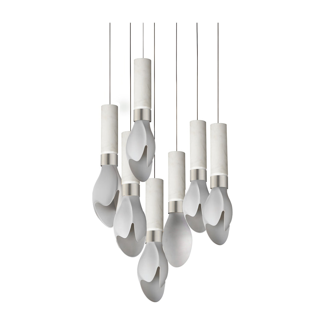 Burgeon 7-Light LED Pendant by Studio M Lighting in White Carrara Marble / Satin Nickel