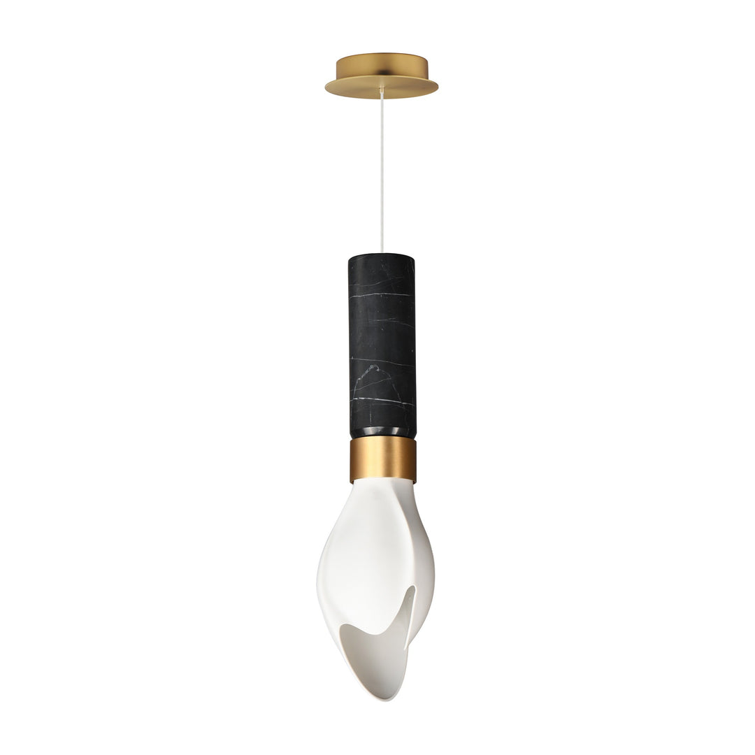 Burgeon LED Single Pendant by Studio M Lighting in Black Marble / Natural Aged Brass