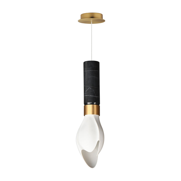 Burgeon LED Single Pendant by Studio M Lighting in Black Marble / Natural Aged Brass