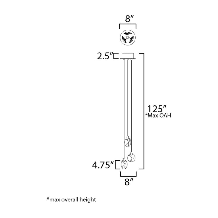 Pebble 3-Light LED Pendant by Studio M Lighting – line drawing