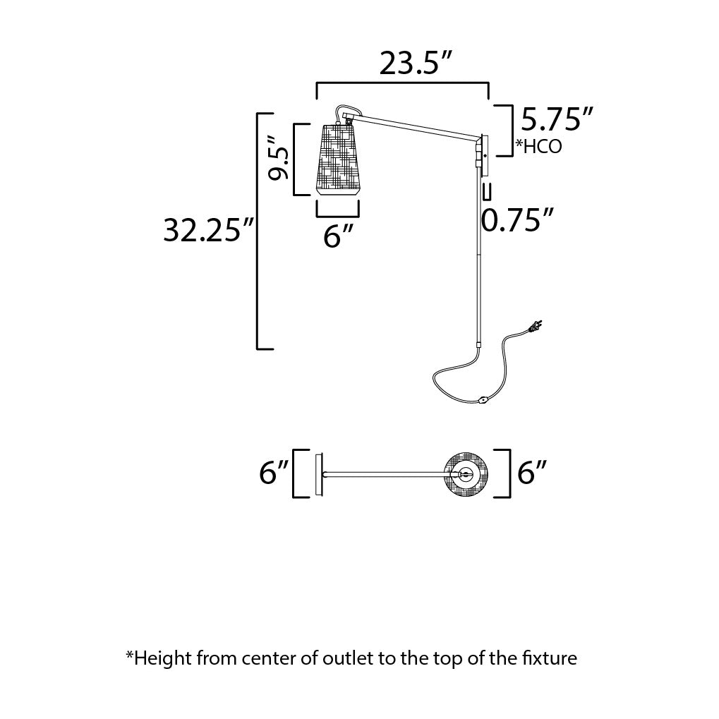 Scout 1-Light Swing Arm Sconce by Studio M Lighting – line drawing