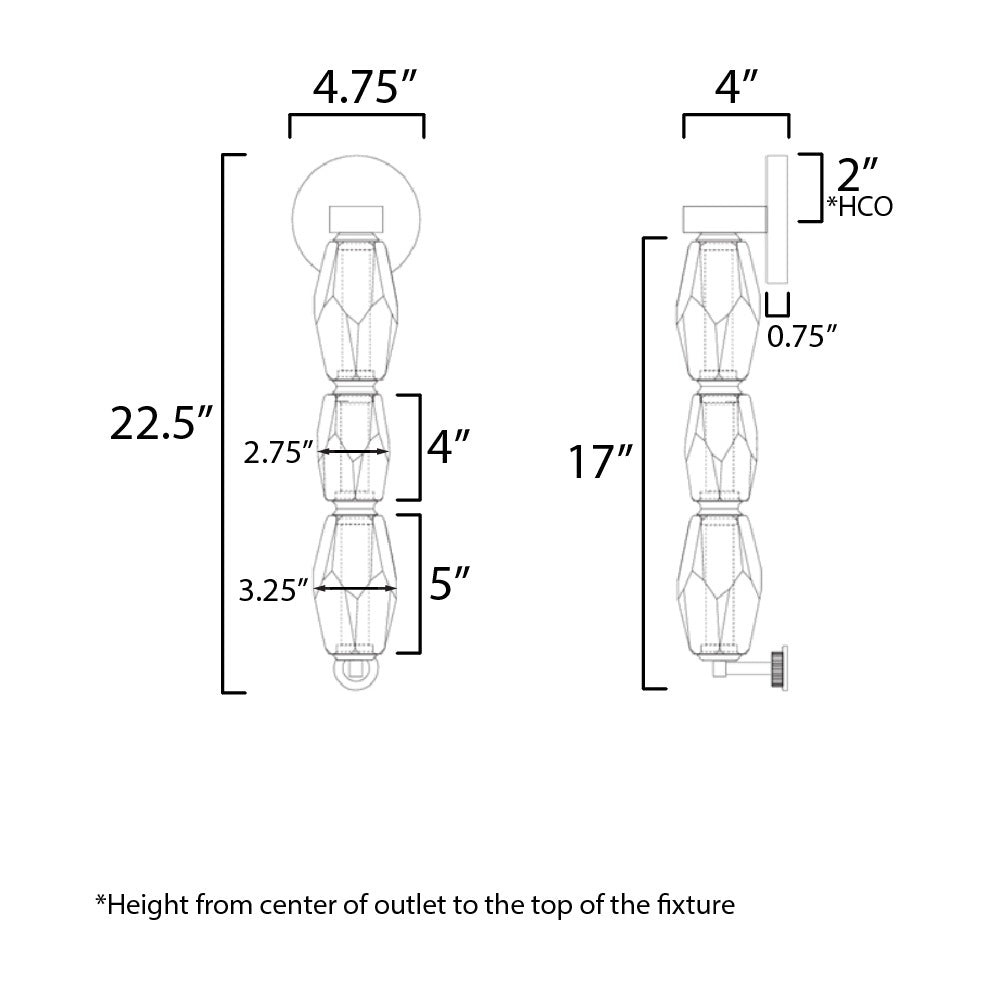 Dolce Vita 17" LED Wall Sconce by Studio M Lighting – line drawing