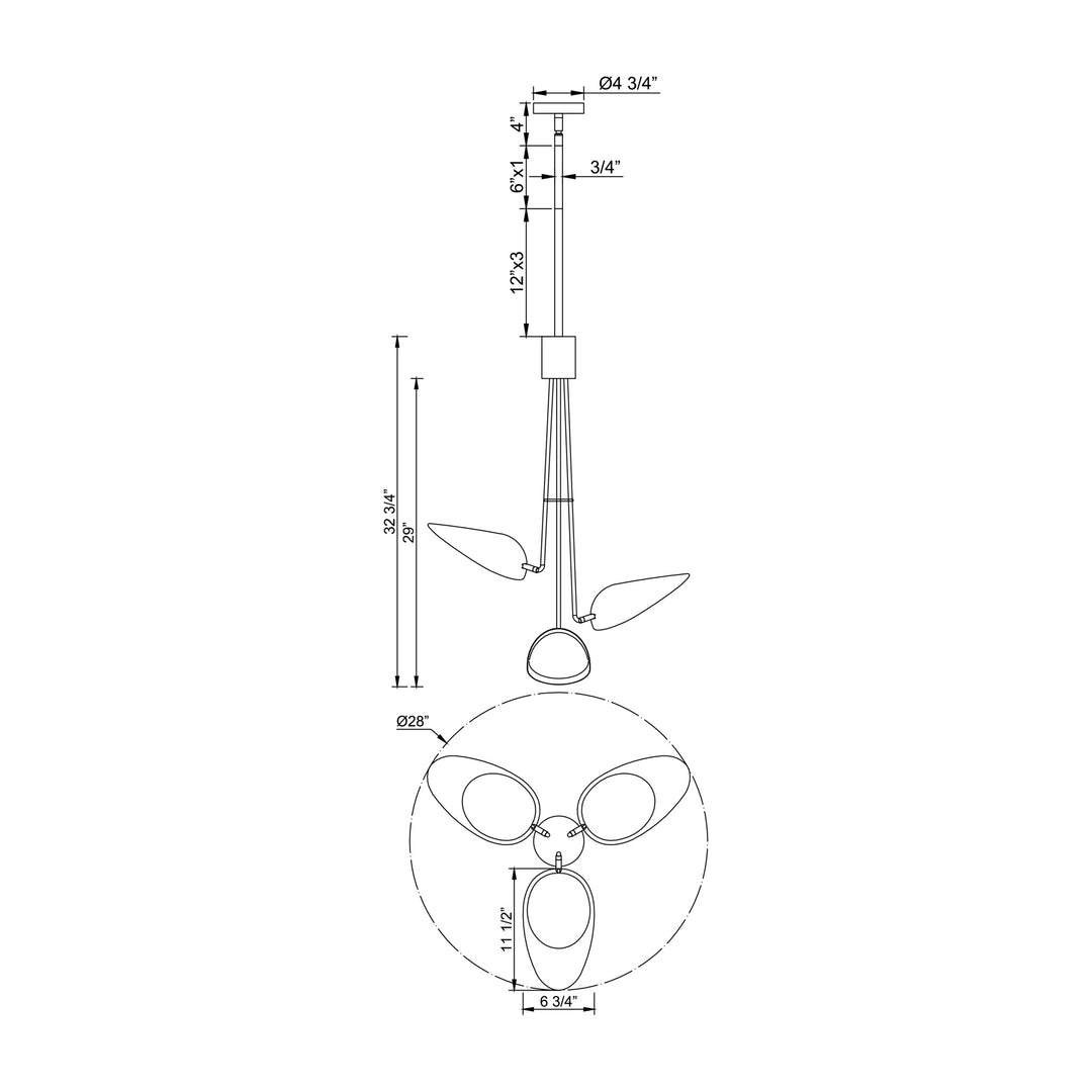 Marsh 3-Light LED Pendant by Studio M Lighting – line drawing