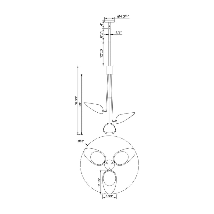 Marsh 3-Light LED Pendant by Studio M Lighting – line drawing