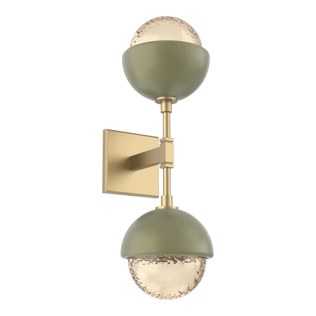 Cabochon Double Sconce by Hammerton Studio in Gilded Brass with Amber glass