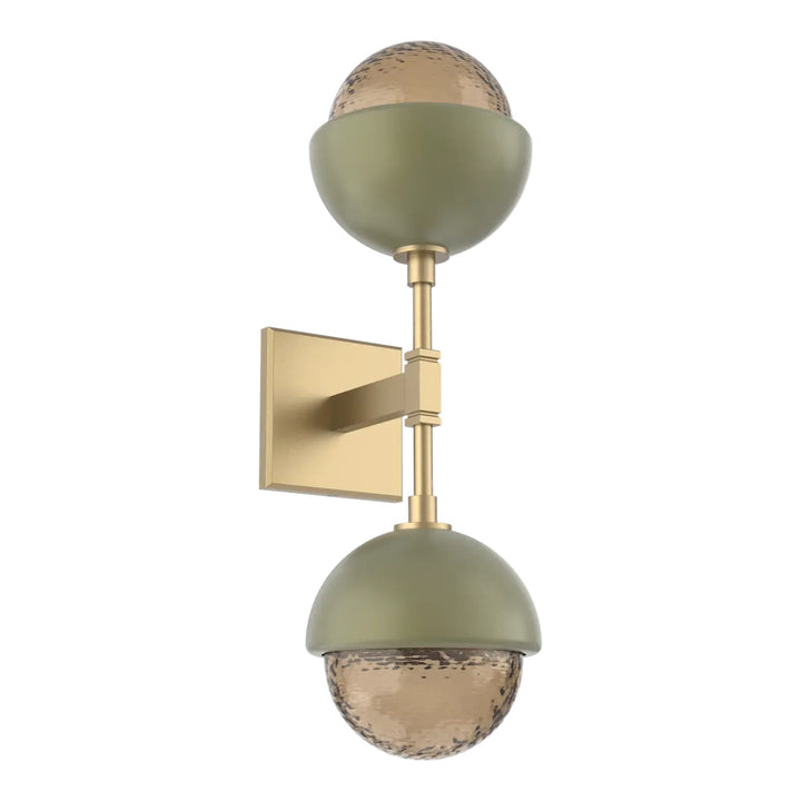 Cabochon Double Sconce by Hammerton Studio in Gilded Brass with Bronze glass