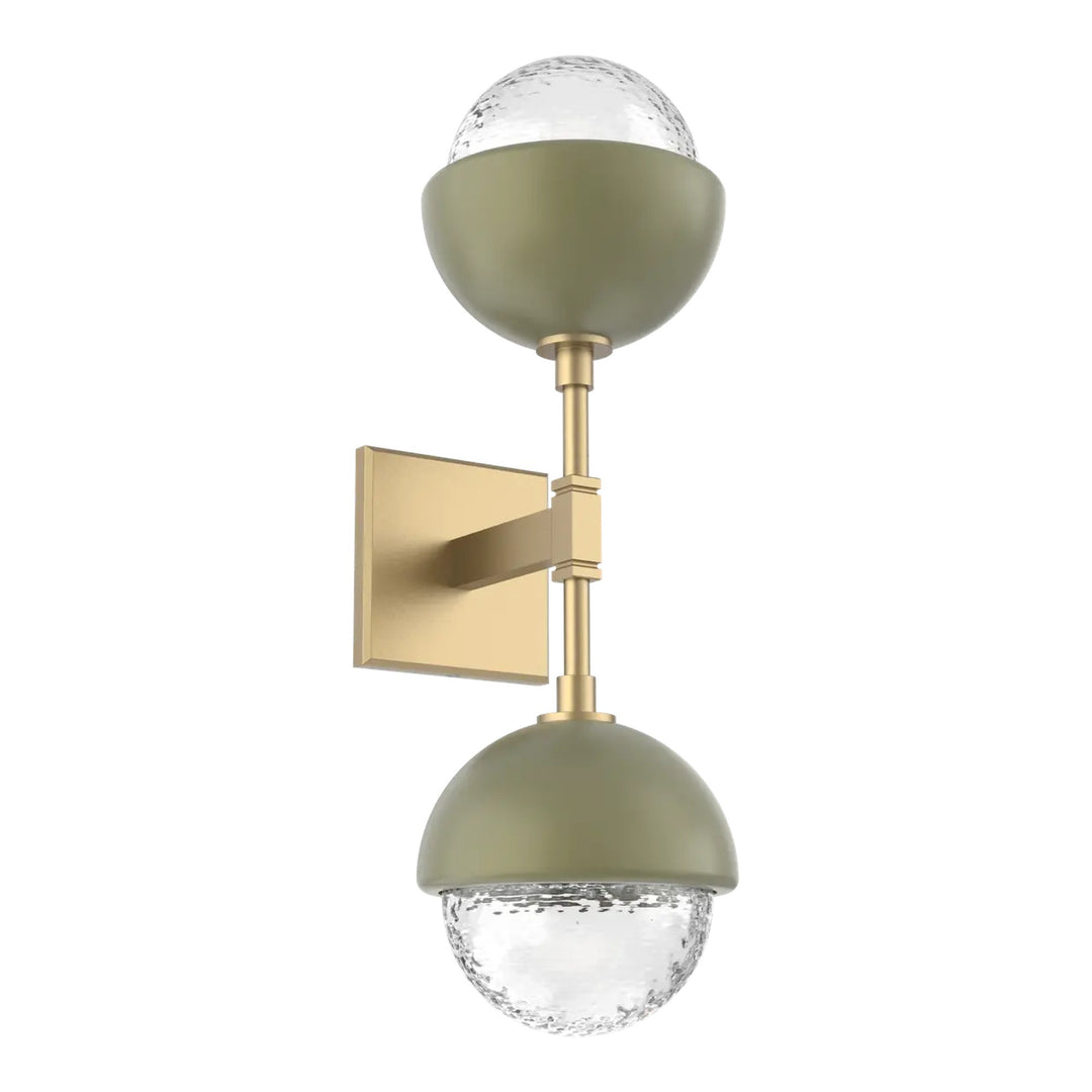 Cabochon Double Sconce by Hammerton Studio in Gilded Brass with Clear glass