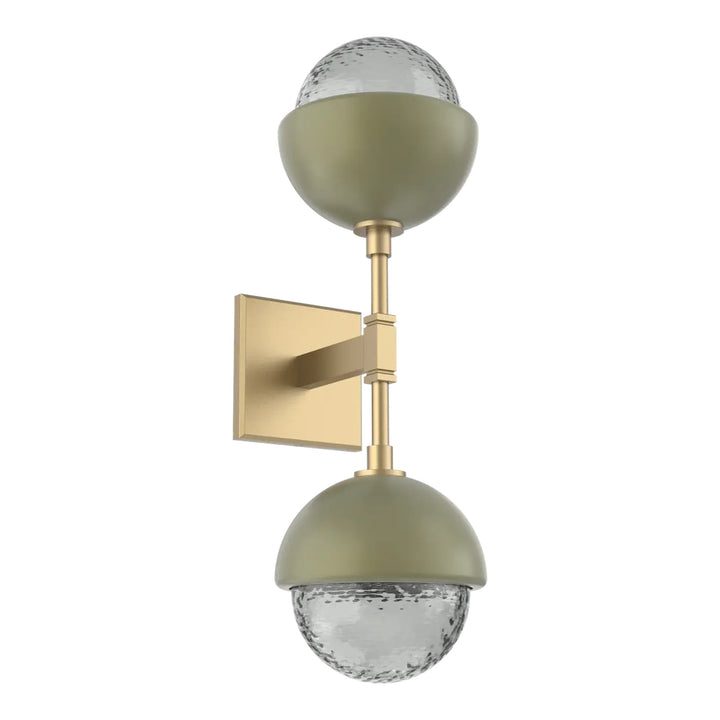 Cabochon Double Sconce by Hammerton Studio in Gilded Brass with Smoke glass