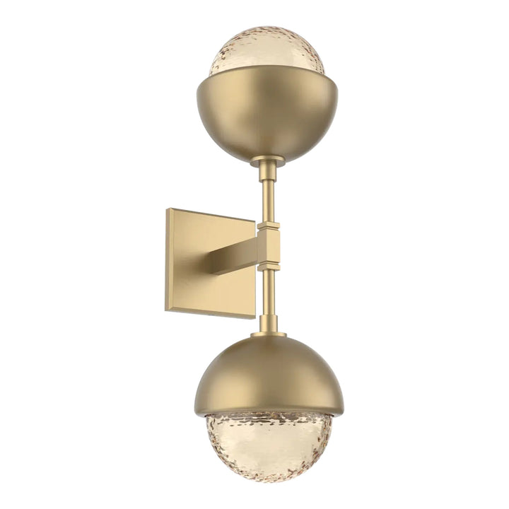 Cabochon Double Sconce by Hammerton Studio in Gilded Brass with Amber glass