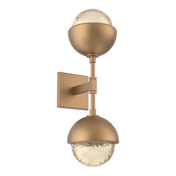 Cabochon Double Sconce by Hammerton Studio in Novel Brass with Amber glass