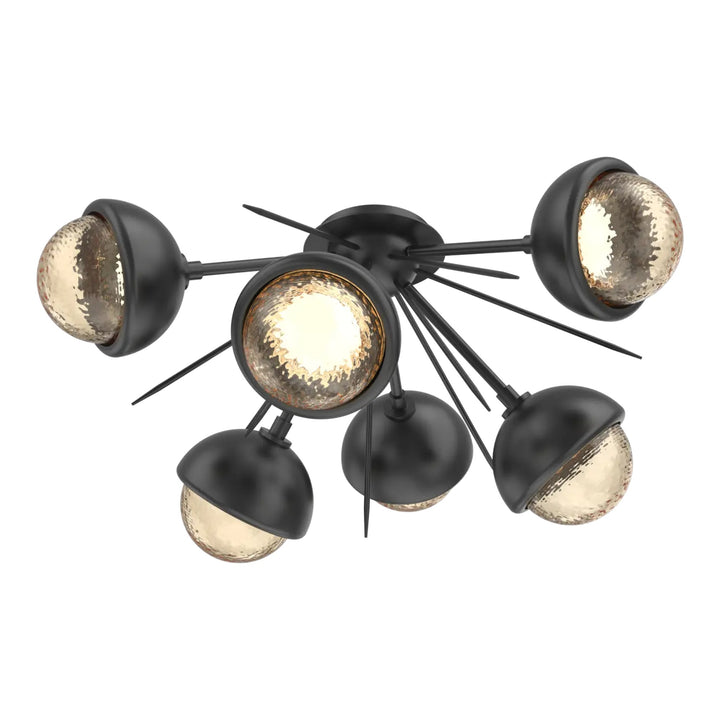 Cabochon Half Starburst Flush Mount by Hammerton Studio in Matte Black with Amber glass