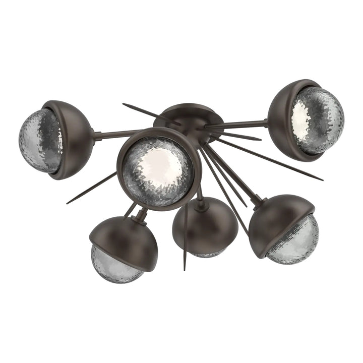 Cabochon Half Starburst Flush Mount by Hammerton Studio in Flat Bronze with Smoke glass