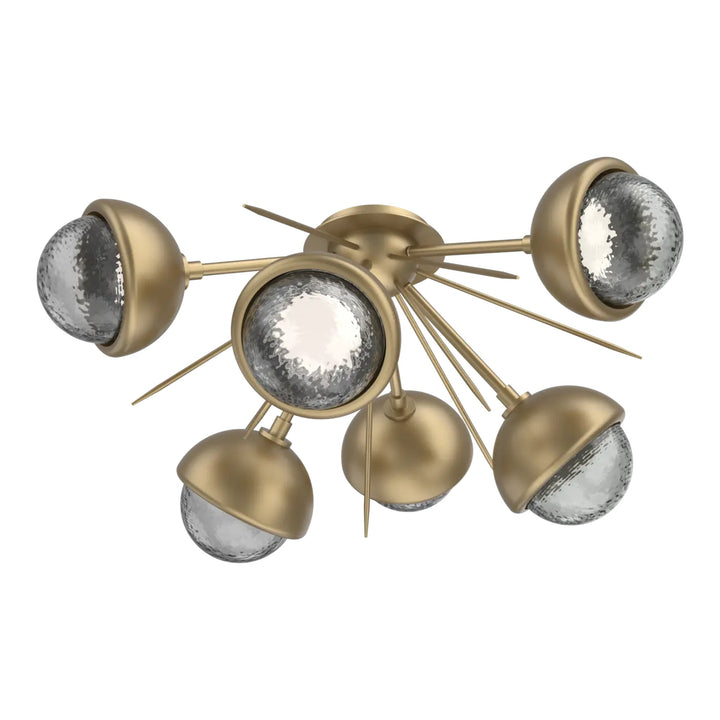 Cabochon Half Starburst Flush Mount by Hammerton Studio in Gilded Brass with Smoke glass