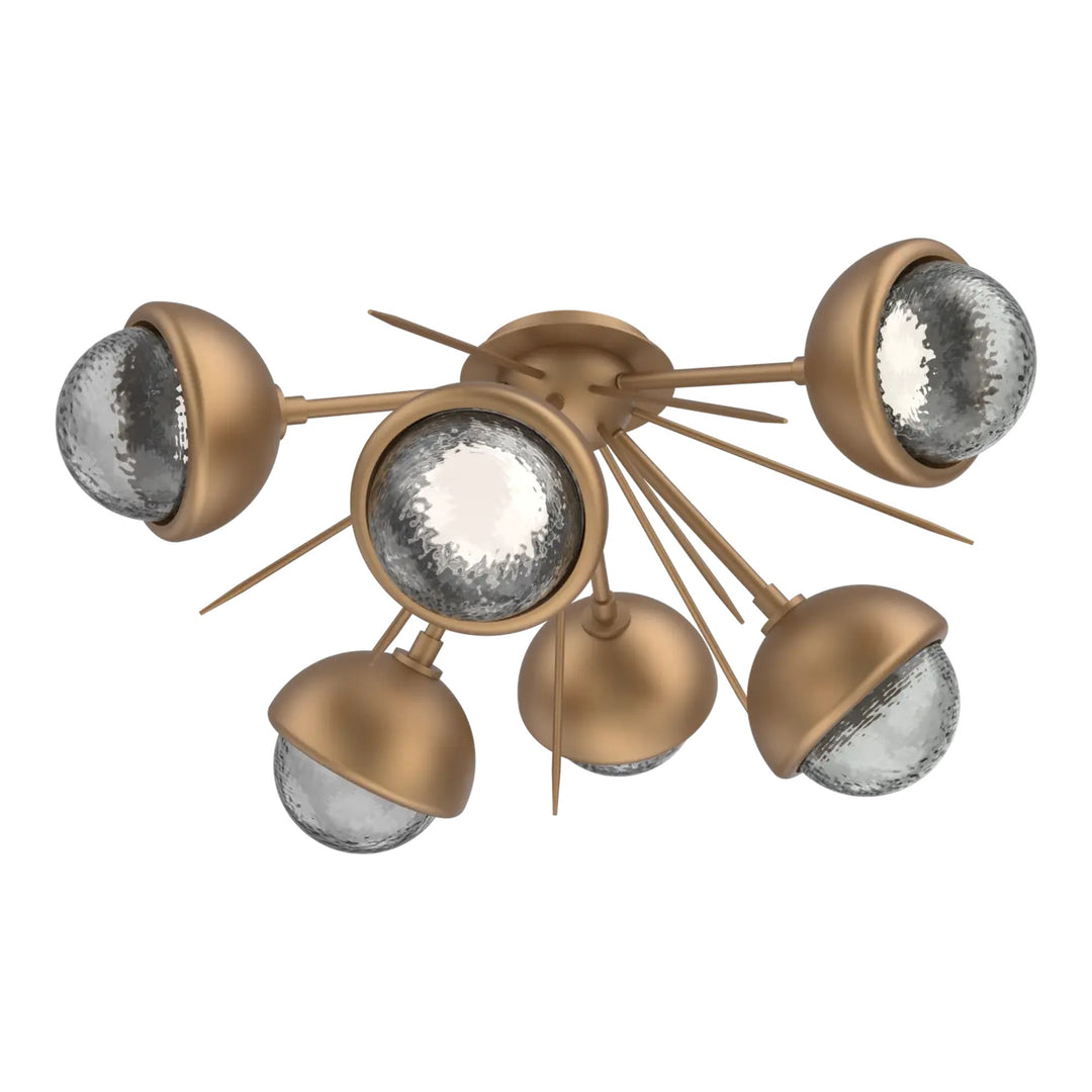 Cabochon Half Starburst Flush Mount by Hammerton Studio in Novel Brass with Smoke glass