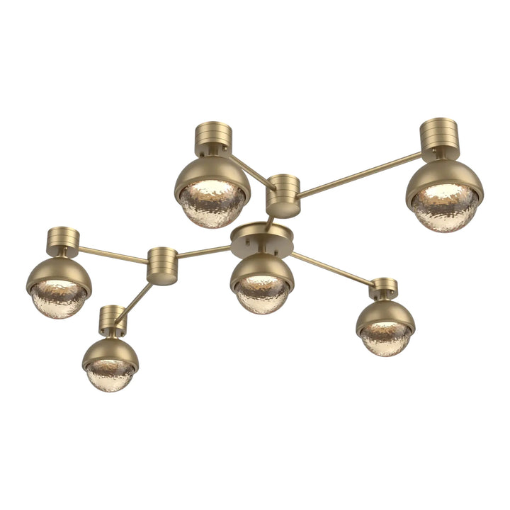 Cabochon Hub &amp; Spoke by Hammerton Studio 6 Light Linear in Gilded Brass with Amber glass