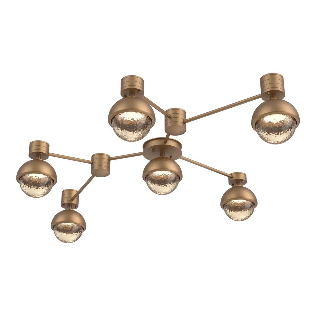 Cabochon Hub &amp; Spoke by Hammerton Studio 6 Light Linear in Novel Brass with Amber glass