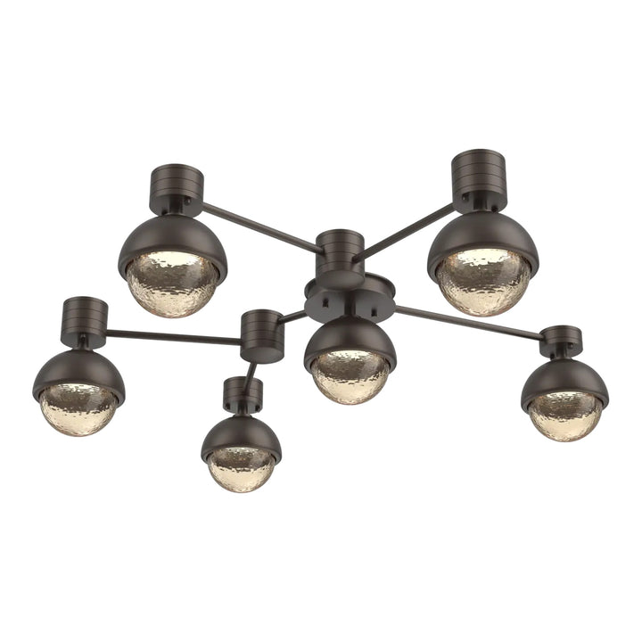 Cabochon Hub &amp; Spoke by Hammerton Studio 6 Light Round in Flat Bronze with Amber glass
