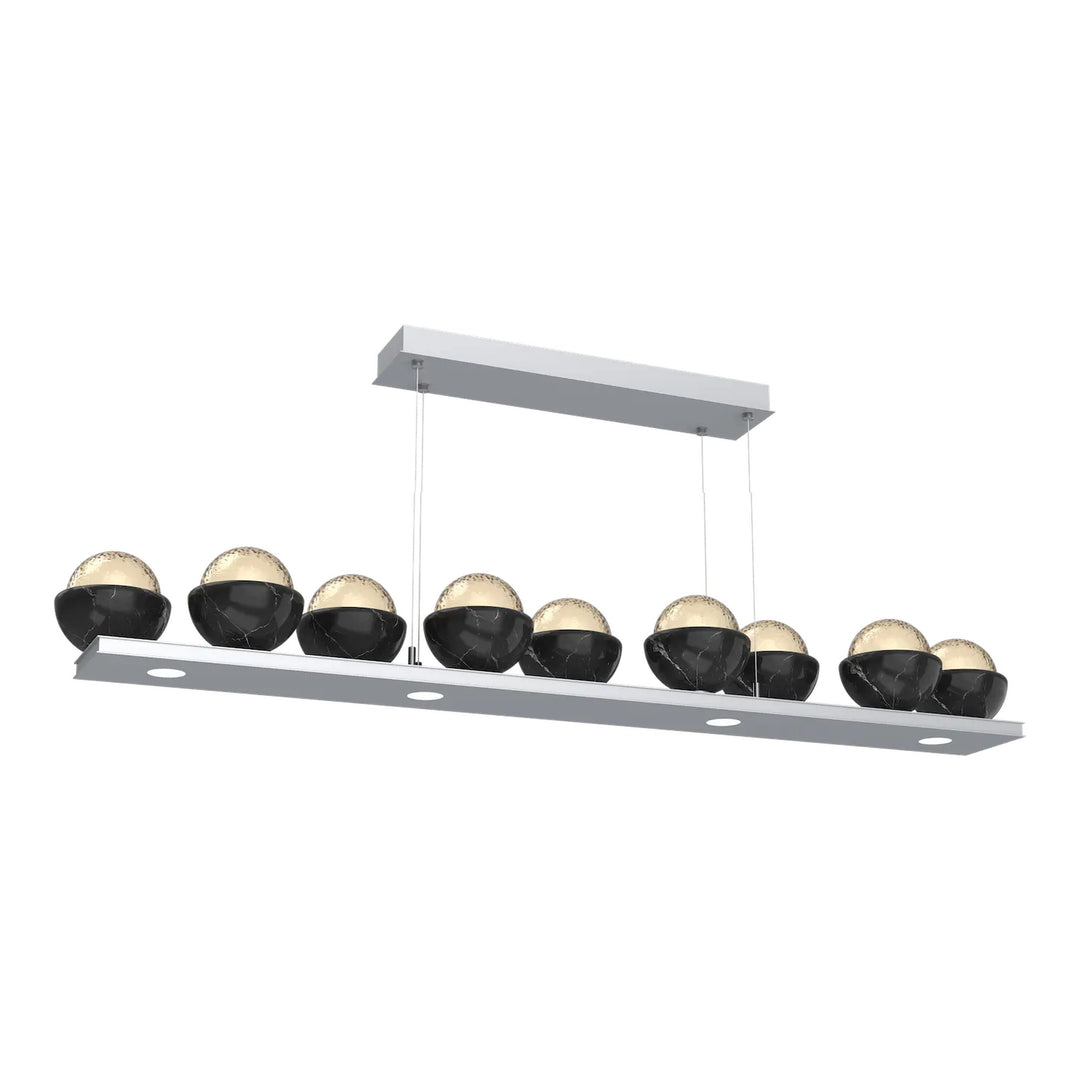 Cabochon Linear Chandelier by Hammerton Studio in Classic Silver with Amber glass