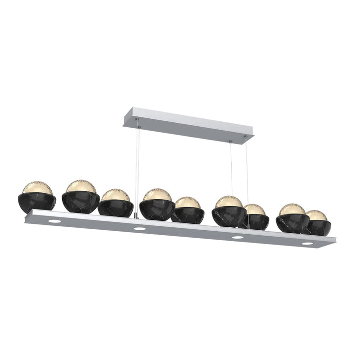Cabochon Linear Chandelier by Hammerton Studio in Classic Silver with Amber glass