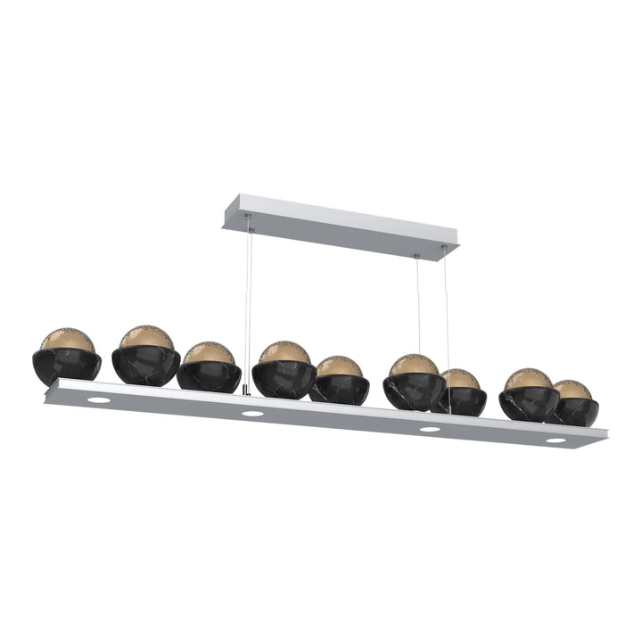 Cabochon Linear Chandelier by Hammerton Studio in Classic Silver with Bronze glass
