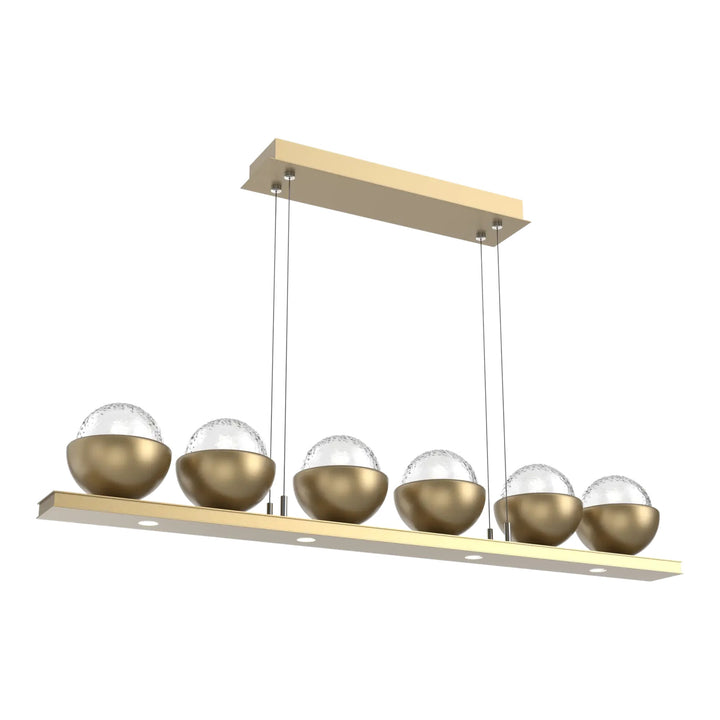 Cabochon Linear Chandelier by Hammerton Studio Medium in Gilded Brass with Clear glass