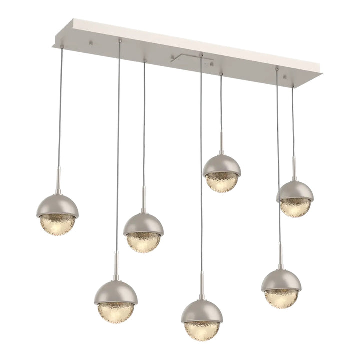 Cabochon Linear Pendant Chandelier by Hammerton Studio 7 Lights in Beige Silver with Amber glass