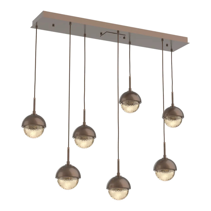 Cabochon Linear Pendant Chandelier by Hammerton Studio 7 Lights in Burnished Bronze with Amber glass