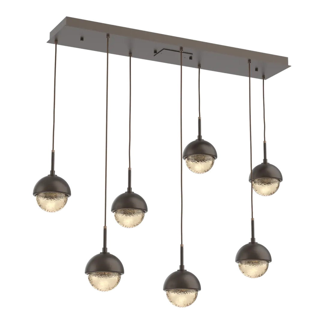 Cabochon Linear Pendant Chandelier by Hammerton Studio 7 Lights in Flat Bronze with Amber glass