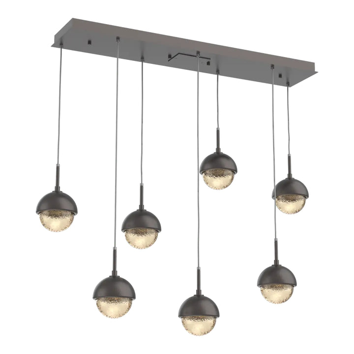 Cabochon Linear Pendant Chandelier by Hammerton Studio 7 Lights in Graphite with Amber glass