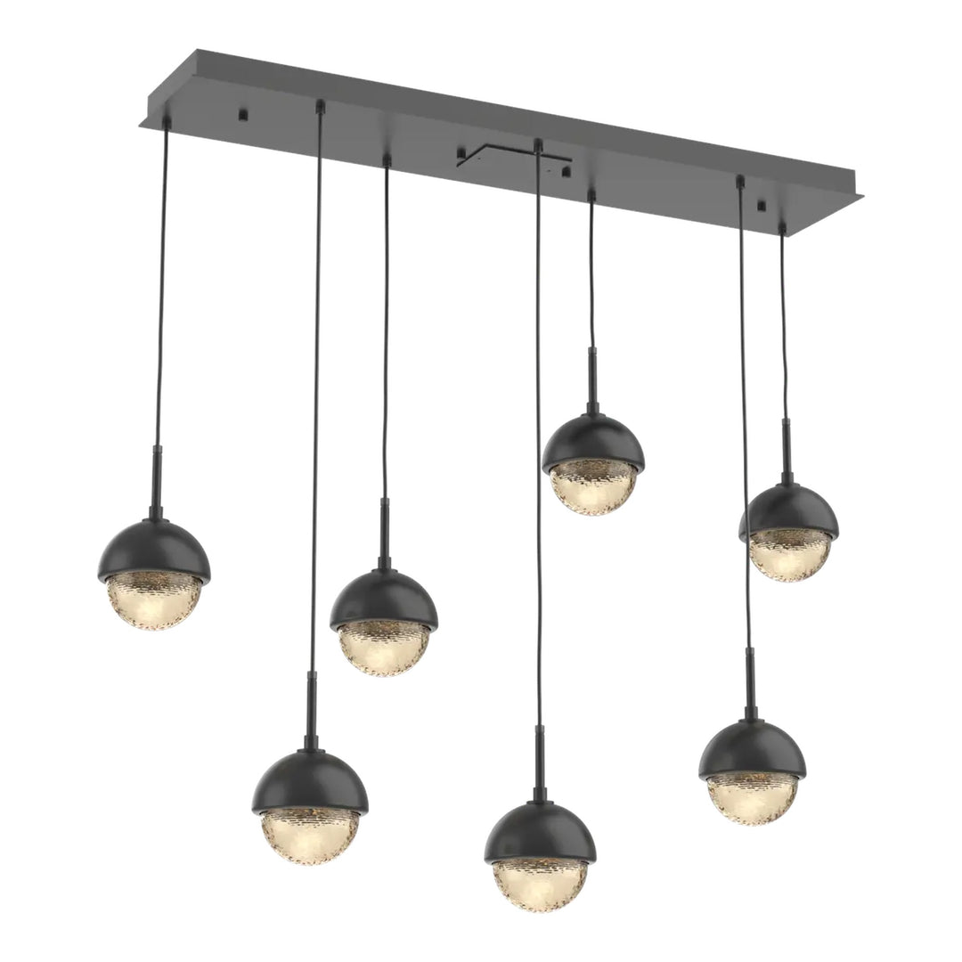 Cabochon Linear Pendant Chandelier by Hammerton Studio 7 Lights in Matte Black with Amber glass