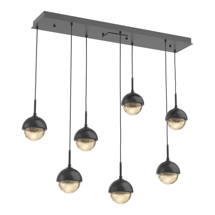 Cabochon Linear Pendant Chandelier by Hammerton Studio 7 Lights in Matte Black with Amber glass