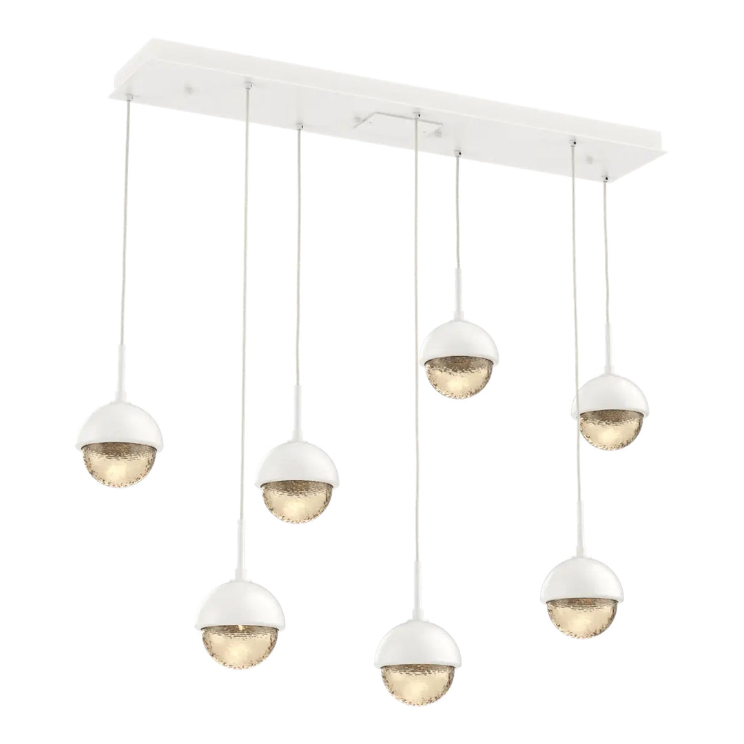 Cabochon Linear Pendant Chandelier by Hammerton Studio 7 Lights in Salt White with Amber glass