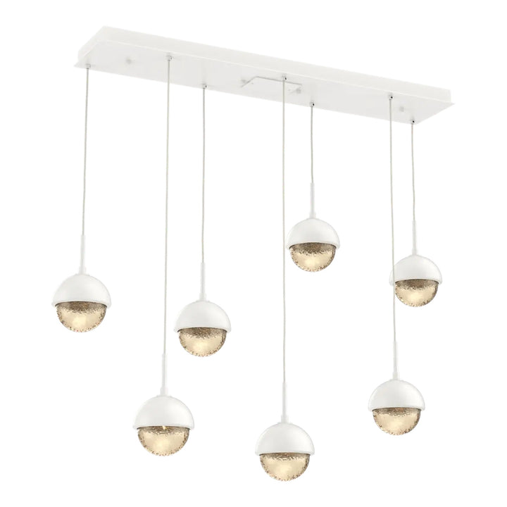 Cabochon Linear Pendant Chandelier by Hammerton Studio 7 Lights in Salt White with Amber glass